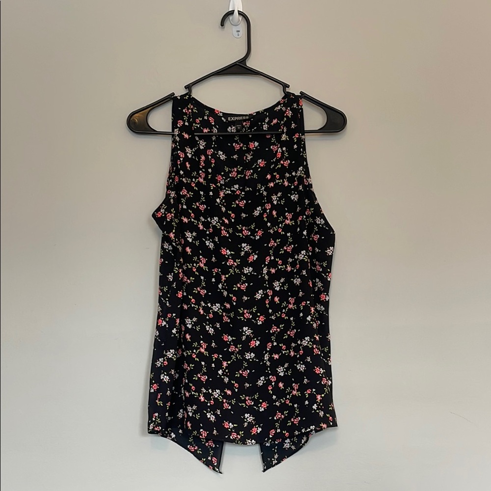 Express Floral Black Sleeveless Splitback Top